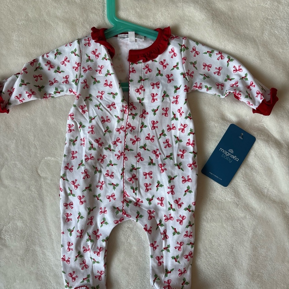 Magnolia Red and White Bow Print One Piece Newboen - NWT